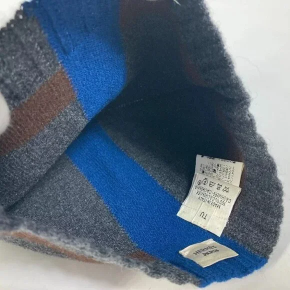 HERMES apparel Tricolor color hat Knit hat Cashmere gray display picture 3